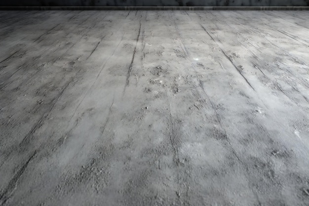Foto un pavimento in cemento con uno sfondo scuro e una parete grigia con una trama grigio chiaro.
