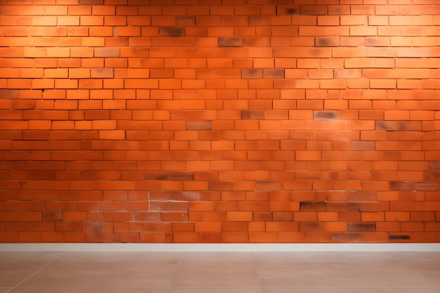 オレンジ色のレンガの壁とコンクリートの床 照明のパターンとテクスチャの背景