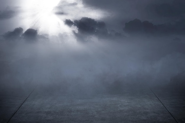 Concrete floor with smoke and moonlight