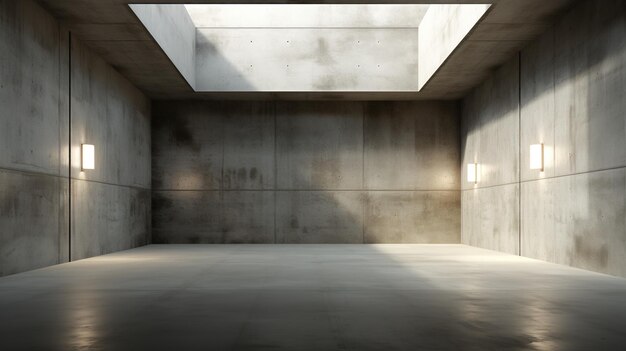 Concrete futuristic interior with ambient lighting