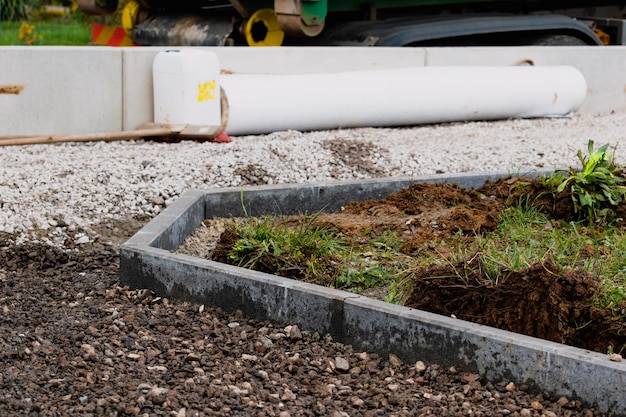 Concrete garden borders with cement to demarcate paths parkings sidewalks and flowerbeds