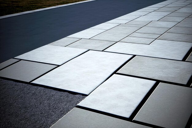 회색 테두리 패턴이 있는 콘크리트 회색 도로 포장 섹션