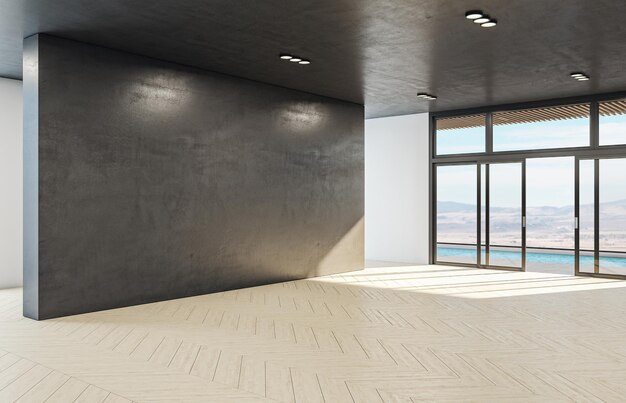 Photo concrete interior with blank gray wall a