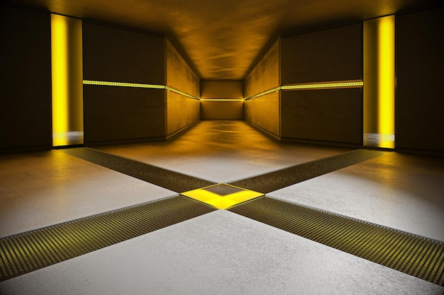 Concrete interior with yellow lights