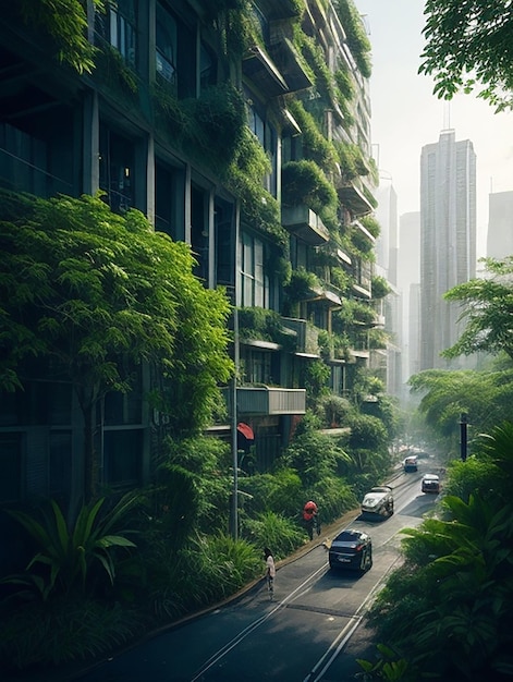 Concrete jungles reclaimed the resilient dance of nature amidst a bustling urban landscape