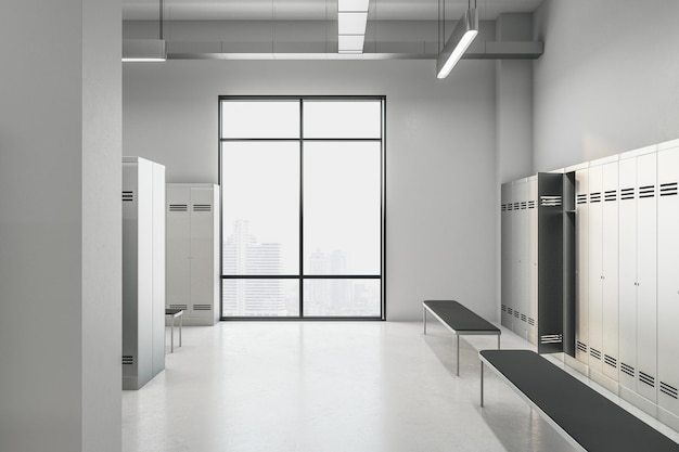 Concrete locker room interior