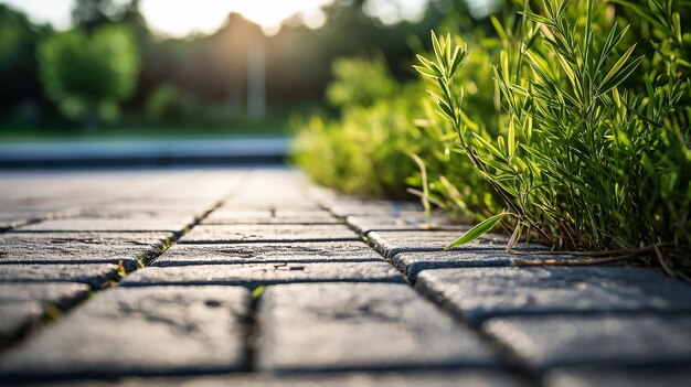 緑の境界線のあるコンクリートの道