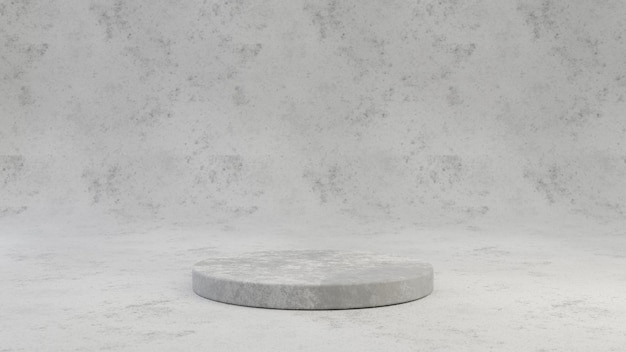 Concrete pedestal isolated on grey cement background. 3d rendered minimalistic abstract background concept for product placement. Minimal design mockup.