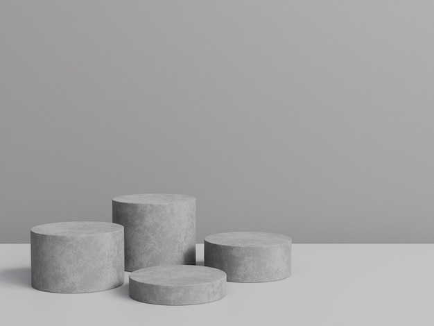 Piedistallo in cemento per la visualizzazione del prodotto con rendering 3d su sfondo grigio