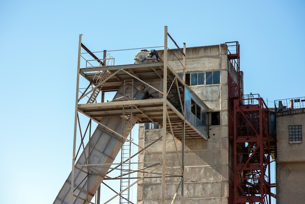 Concrete plant construction during the day closeup