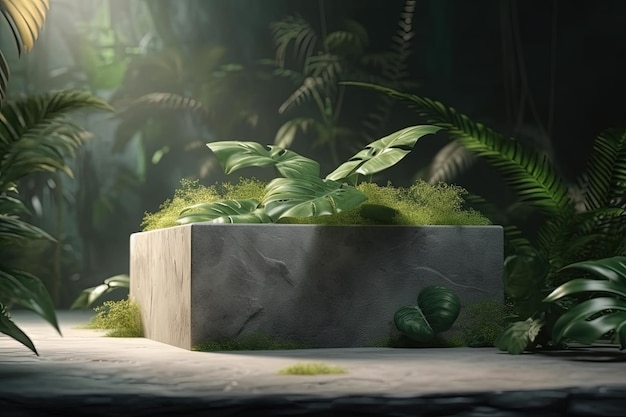 Concrete planter with thriving greenery created with Generative AI technology