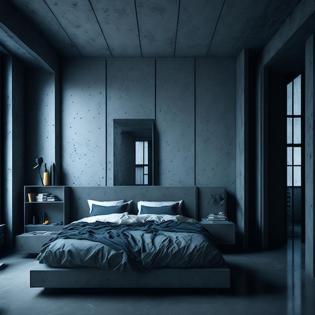 Concrete serenity brutalism style bedroom design modern aesthetics raw elegance urban minimalism