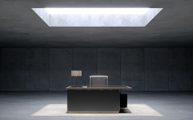 Concrete space with CEO working desk 3d rendering