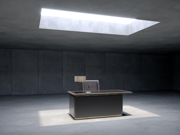 Concrete space with CEO working desk 3d rendering