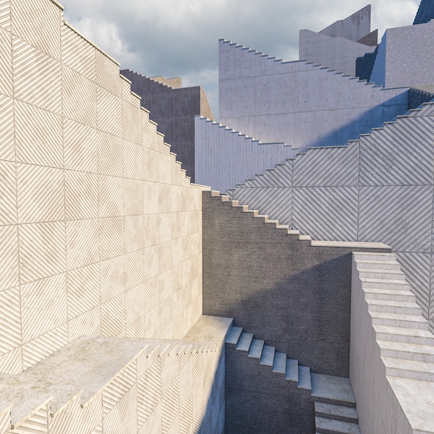 Concrete stairs abstract architecture. nobody around. 3d render.