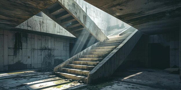 A concrete stairs with light shining through