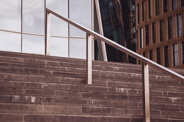 Concrete steps lead to business building in business
district