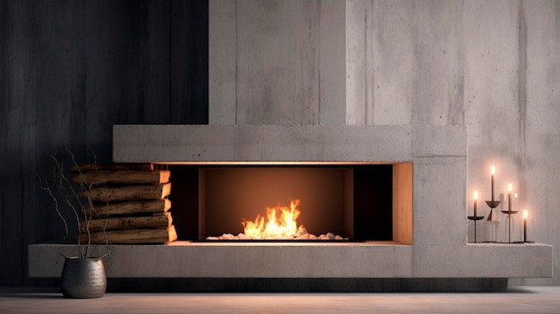 Concrete style fireplace Generative AI