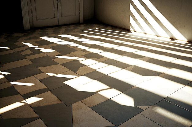 Photo concrete tile floor with sette rays of sunshine and shade