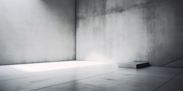Foto sfondio di parete e pavimento in cemento per l'esposizione di prodotti o per il modello di sala espositiva tridimensionale sfondio mockup interiore bianco astratto di una stanza vuota con pareti in cemento