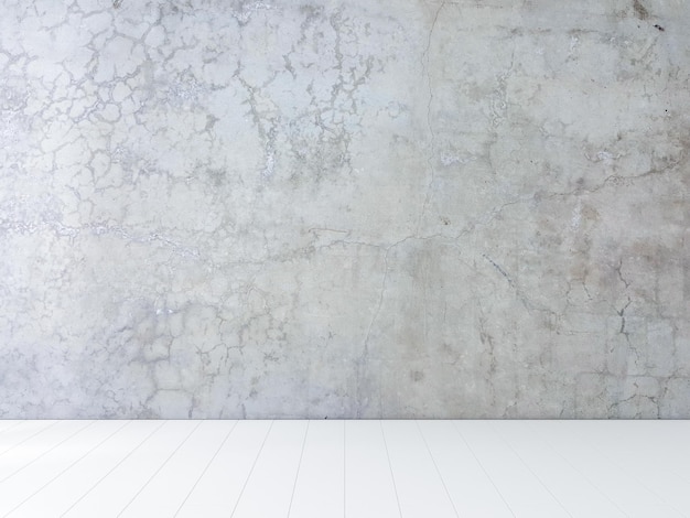 Concrete wall and white wooden floor room background 3d rendering