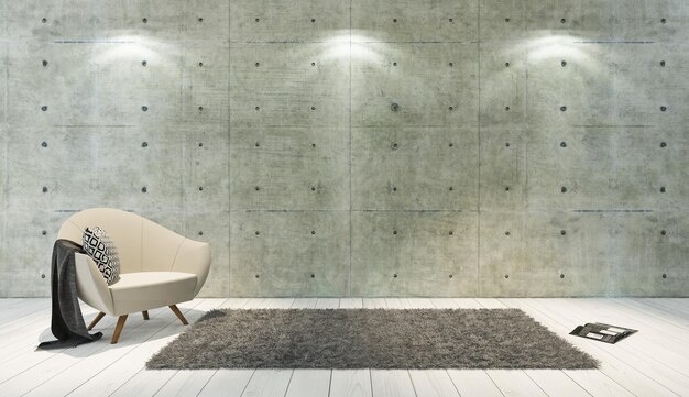 Concrete wall and white wooden parquet decor like loft style with single seat background template