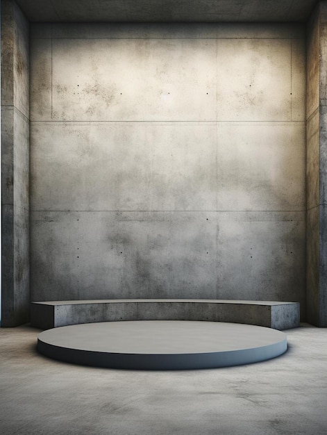 Photo a concrete wall with a round table and a round table with a round table on it