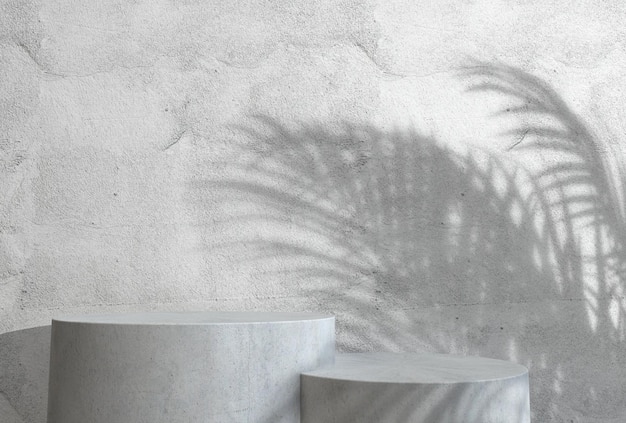 A concrete wall with a shadow of a palm leaf on it.