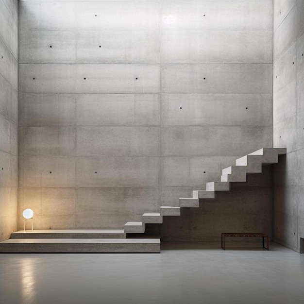 a concrete wall with stairs and a light on it