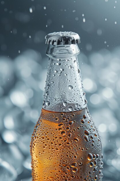 Condensation beads on a chilled soda bottle inviting a thirstquenching sip