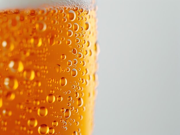 Condensation drops on glass of cold foamy beer