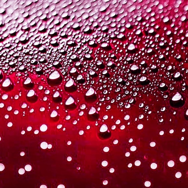Foto gocce d'acqua di condensazione su uno sfondo di vetro rosso