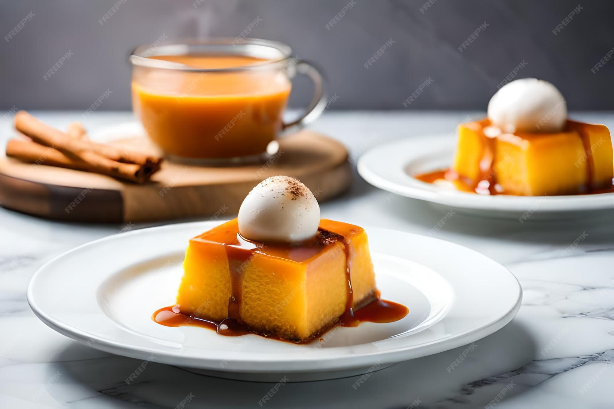 Premium Photo Condensed milk pudding and egg yolk with delicious
