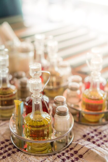 Condiments on service table