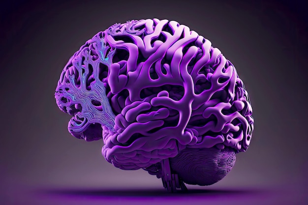 Conditional threedimensional image of human brain in bright purple tones