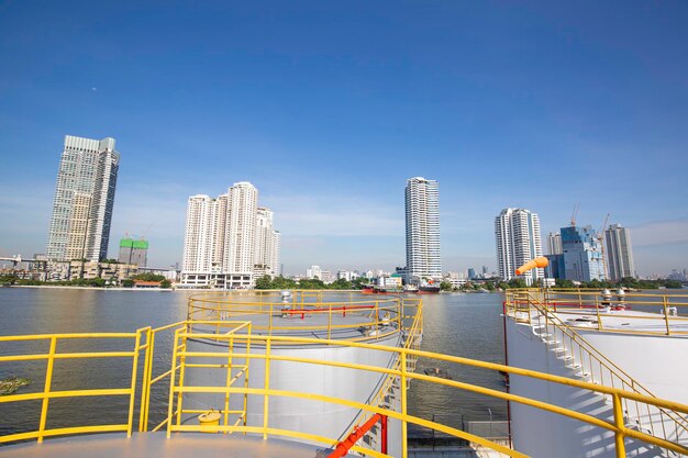 Condo at afternoons front the river background blue sky