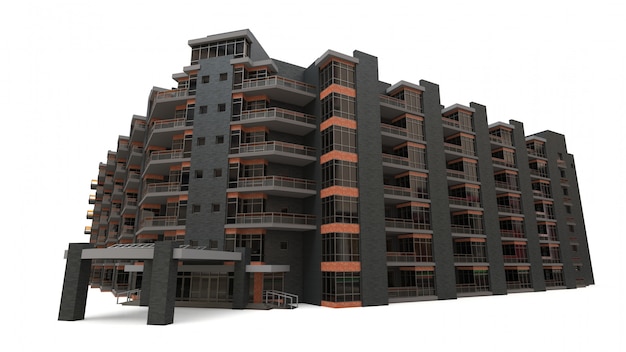 Modello 3d condominiale. palazzina con cortile