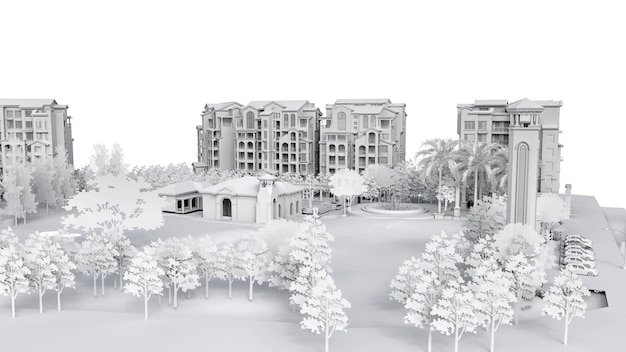 Condominium model in white color 3d modern house on white background 3d illustration