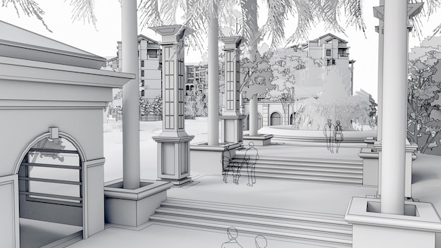 Modello di condominio in colore bianco 3d casa moderna su sfondo bianco illustrazione 3d