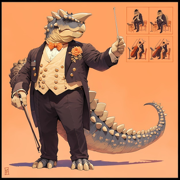 Photo conducting creature ankylosaurus in uniform