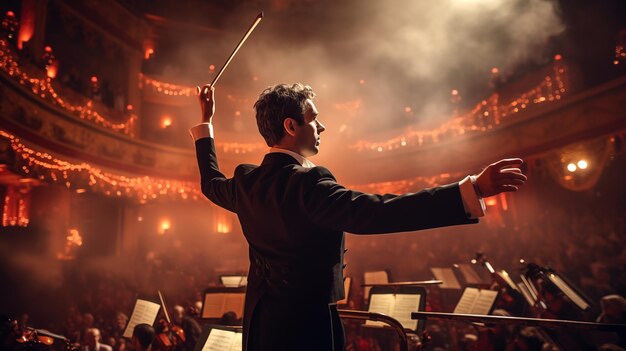 Foto direttore di un concerto in una sala d'opera