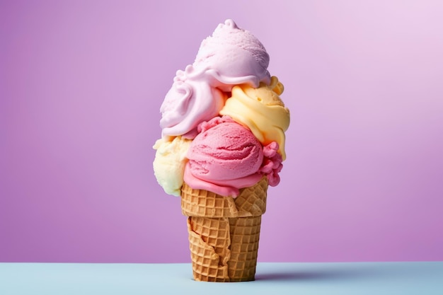 A cone of ice cream with a purple background