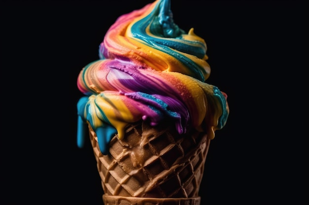 Cone With Rainbowcolored Swirls Of Ice Cream Ice Cream Day Celebration Generative AI