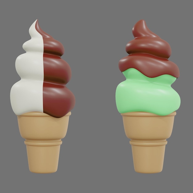 Cone zacht groene thee ijs met chocolade topping Cone zacht twee toon ijs 3d render