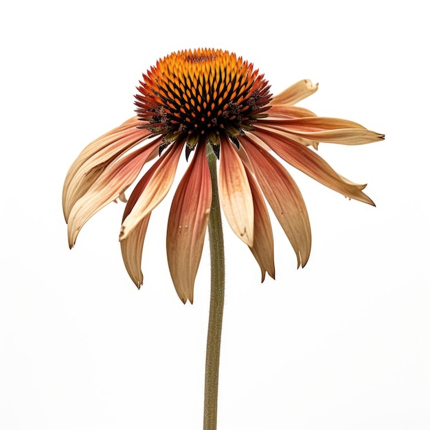 Coneflower Echinacea dried flower isolated on white background Generative AI