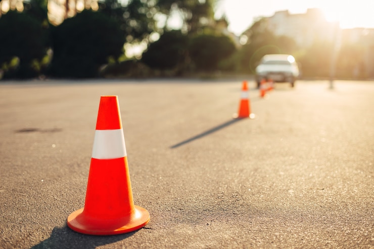 Photo cones for the examination, driving school concept