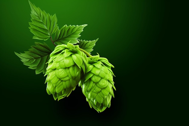 Cones of hops on a green background