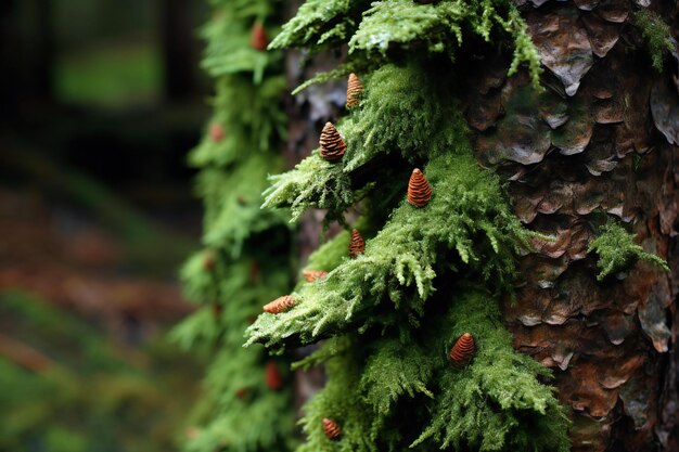 Cones on a pine tree in the forest Selective focus