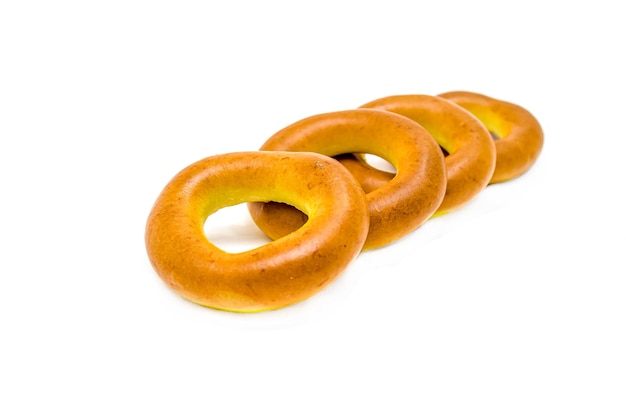 Confectionery bagels on a white background