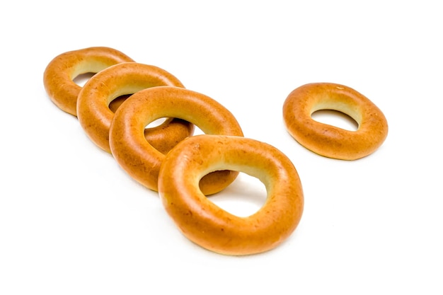 Confectionery bagels on a white background
